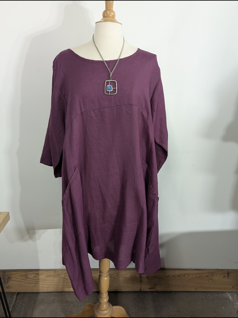 Blue Fish Plum Purple Linen Midi Dress Langenlook Loose Fit Free Size L